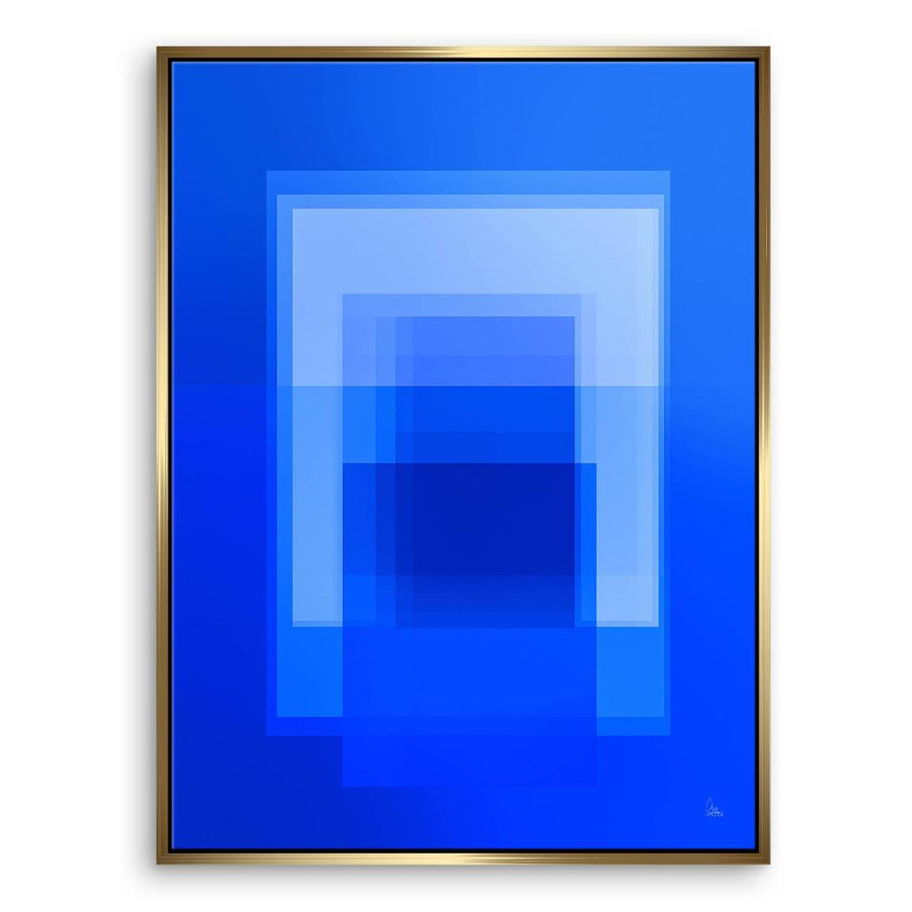 Abstract blue geometry wall art in portrait orientation, clean lines and serene atmosphere.
