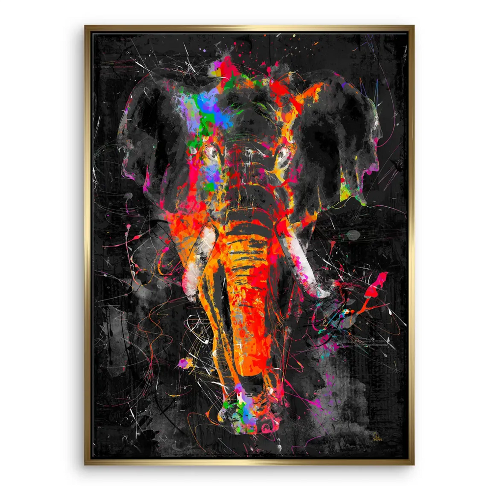 Colorful animal wall art featuring an elephant in pop graffiti style.
