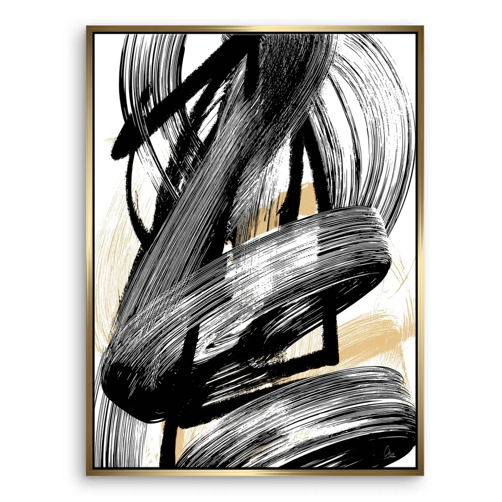 Contemporary wall art with bold brushwork and monochrome palette