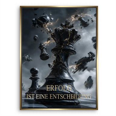 Industrial-modern chess art with black, grey, and gold color palette