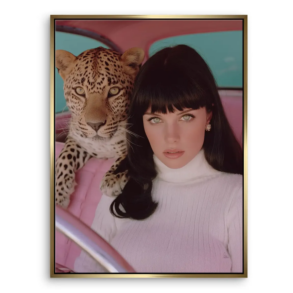 Bold, fashion-forward composition blending glamour and wild elegance.