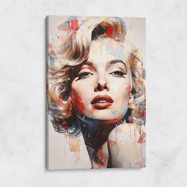 Geometric overlays and splash patterns on Marilyn Monroe canvas wall art