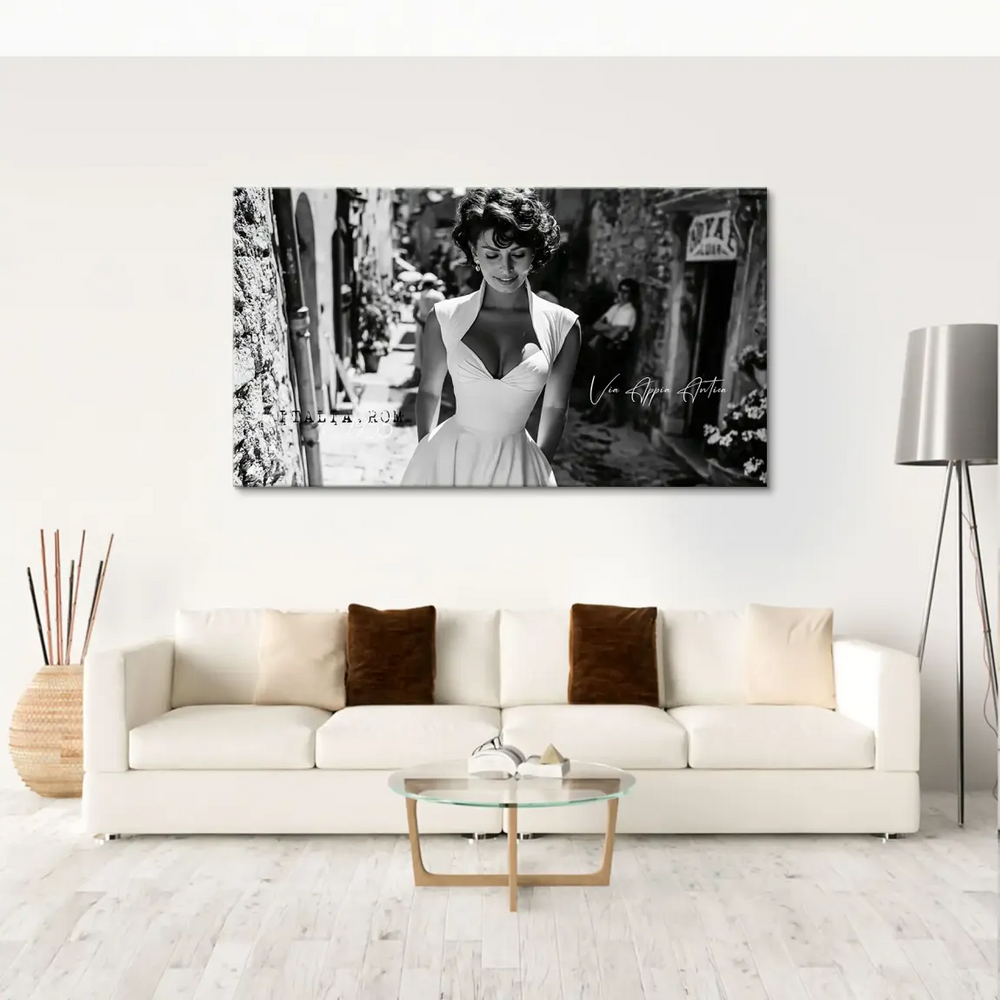 Sophia Loren wall art on a timeless Rome street, perfect for living rooms and offices
