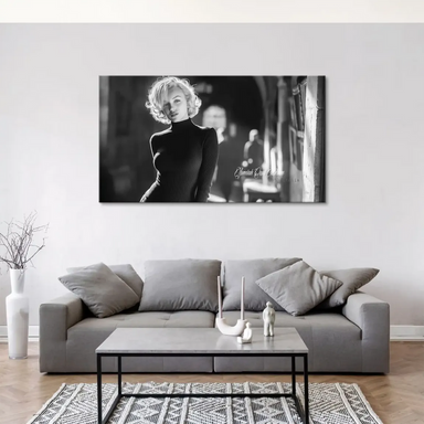 Monochrome portrait canvas print with high-contrast lighting and classic cinema vibe.