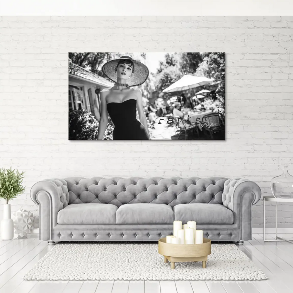 Monochrome canvas featuring elegant summer style and classic Hollywood vibes