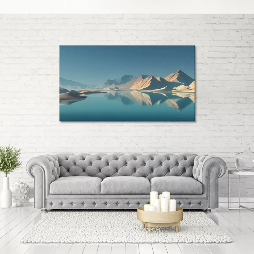 Soft warm light over beige and cream mountain peaks in a tranquil horizon