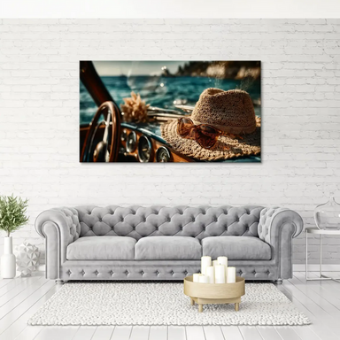 Blue ocean and sunlit coastline create a serene coastal travel vibe on a canvas wall art