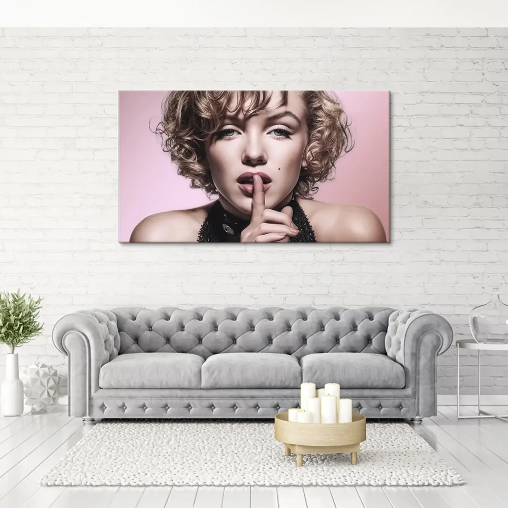 Dramatic lighting highlights the blonde curls and piercing eyes in a modern reinterpretation of classic Hollywood photography.