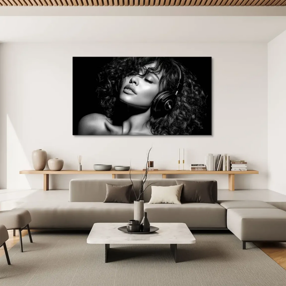 Midnight Harmony: Black & White Woman Portrait Canvas Print - Image 6