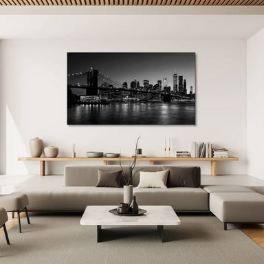 Long-exposure cityscape featuring One World Trade Center and illuminated skyline on canvas