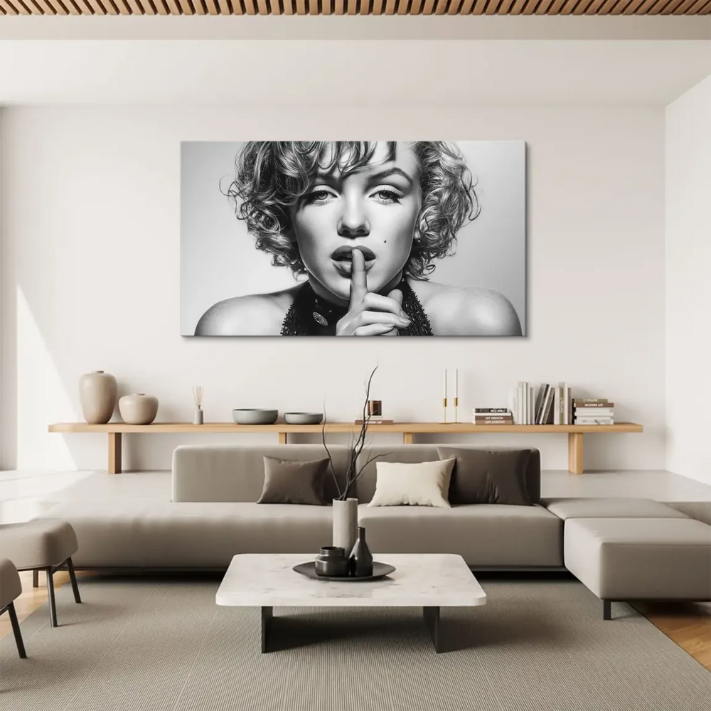 Classic Hollywood star Marilyn Monroe art print in black and white for wall decor
