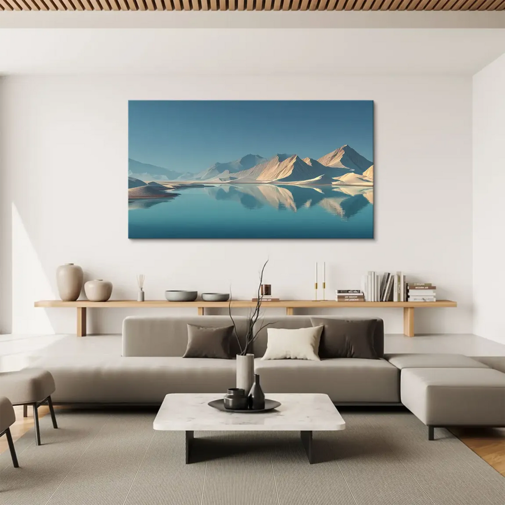 Symmetrical composition with a wide waterline creating a serene panorama