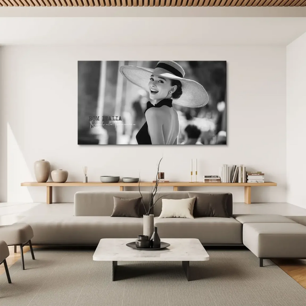 Monochrome wall art featuring classic Hollywood glamour and a timeless smile