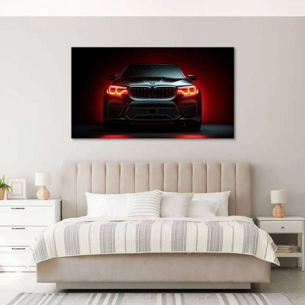 Dark background automotive canvas art highlighting bold lines and aggressive styling