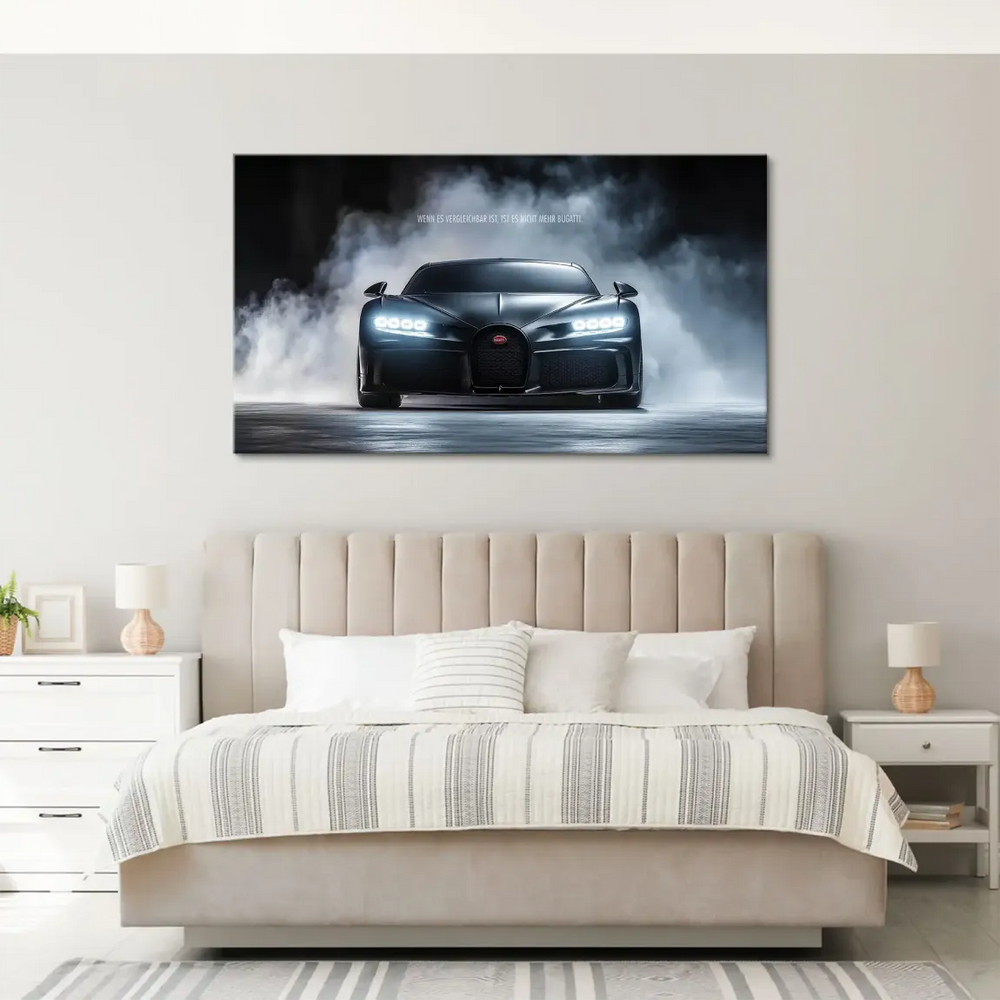 Landscape orientation canvas print of a Bugatti car suitable for offices and living spaces.