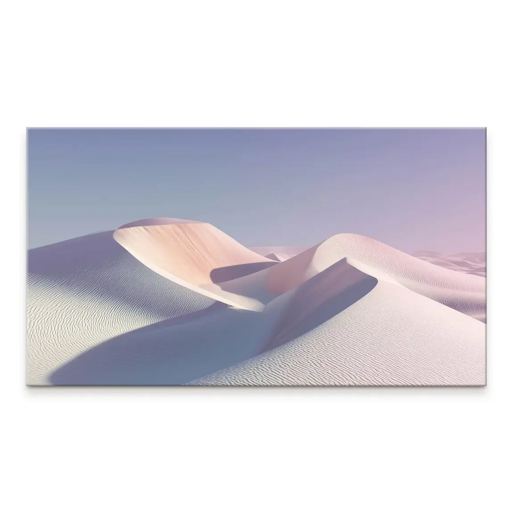 Minimalist desert landscape with white sand dunes and a pastel sky