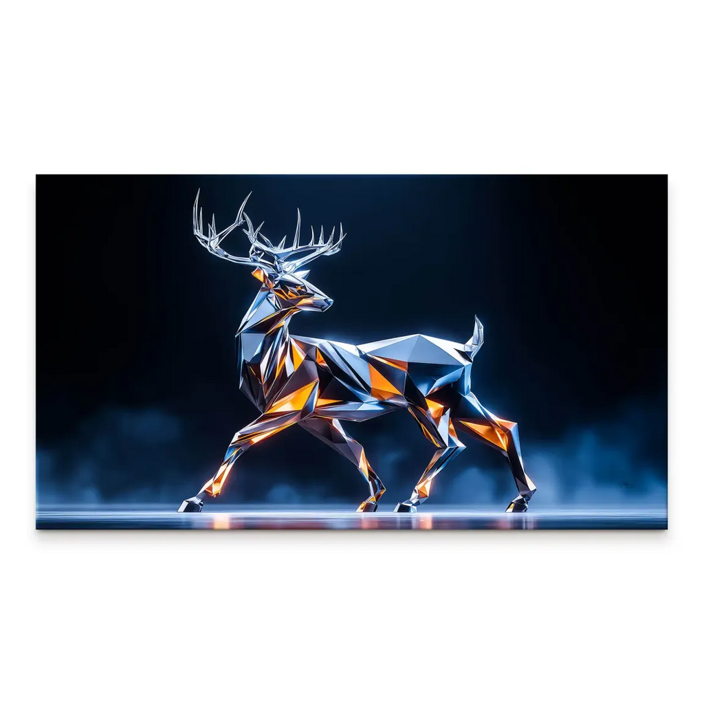 Crystal deer geometric stag on black background with blue floor glow