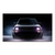Front-on view of a black VW Golf old-school canvas print against a smoky dark background with purple-magenta headlights.