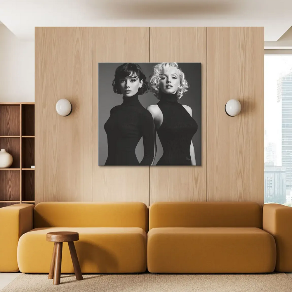 Timeless glamour photography style with two legendary actresses on canvas.