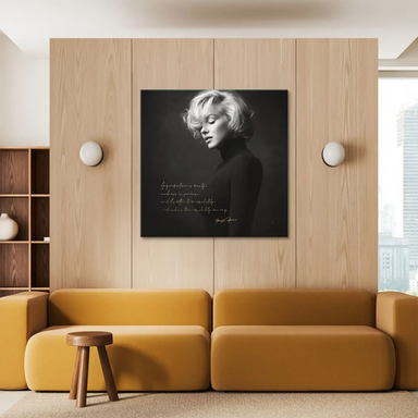Vintage Hollywood glamour canvas wall art featuring Marilyn Monroe, a monochrome portrait suitable for living rooms or studies.