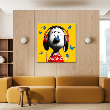 Pop Art Snoopy wall art for kids' rooms with bright colors and sketch-like texture.