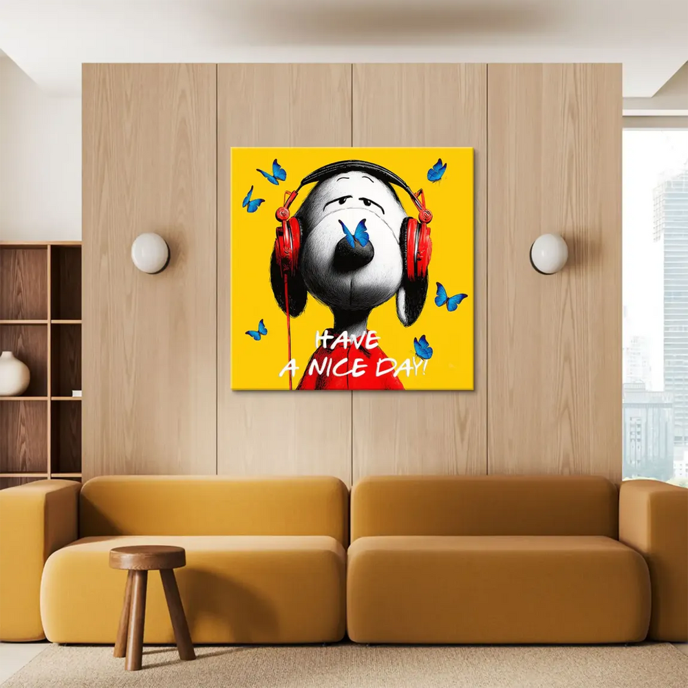 Pop Art Snoopy wall art for kids' rooms with bright colors and sketch-like texture.