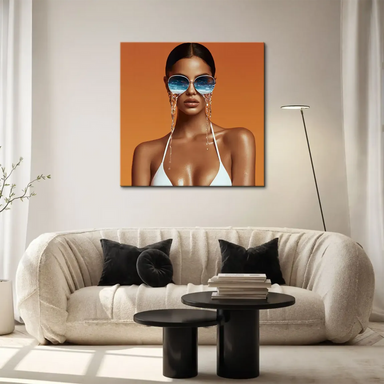 Glamorous fashion-forward wall art combining ocean imagery with dreamlike surrealism.