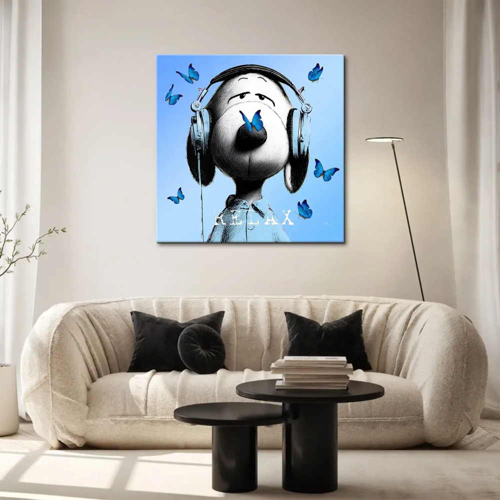 Whimsical animal wall art featuring Snoopy in a calm, contemporary composition