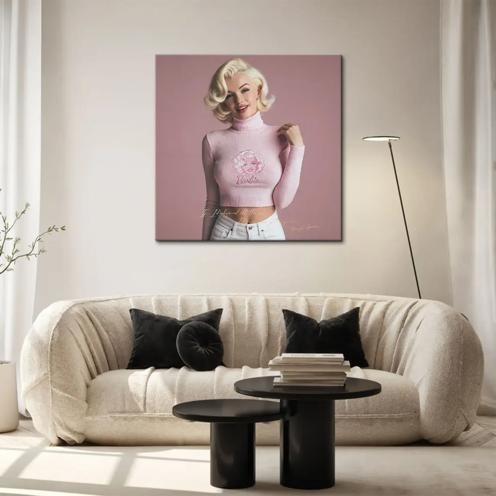 Blonde curls and blue eyes featured in bold fashion wall art canvas