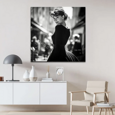 Full-figure portrait of Audrey Hepburn in Rome on canvas