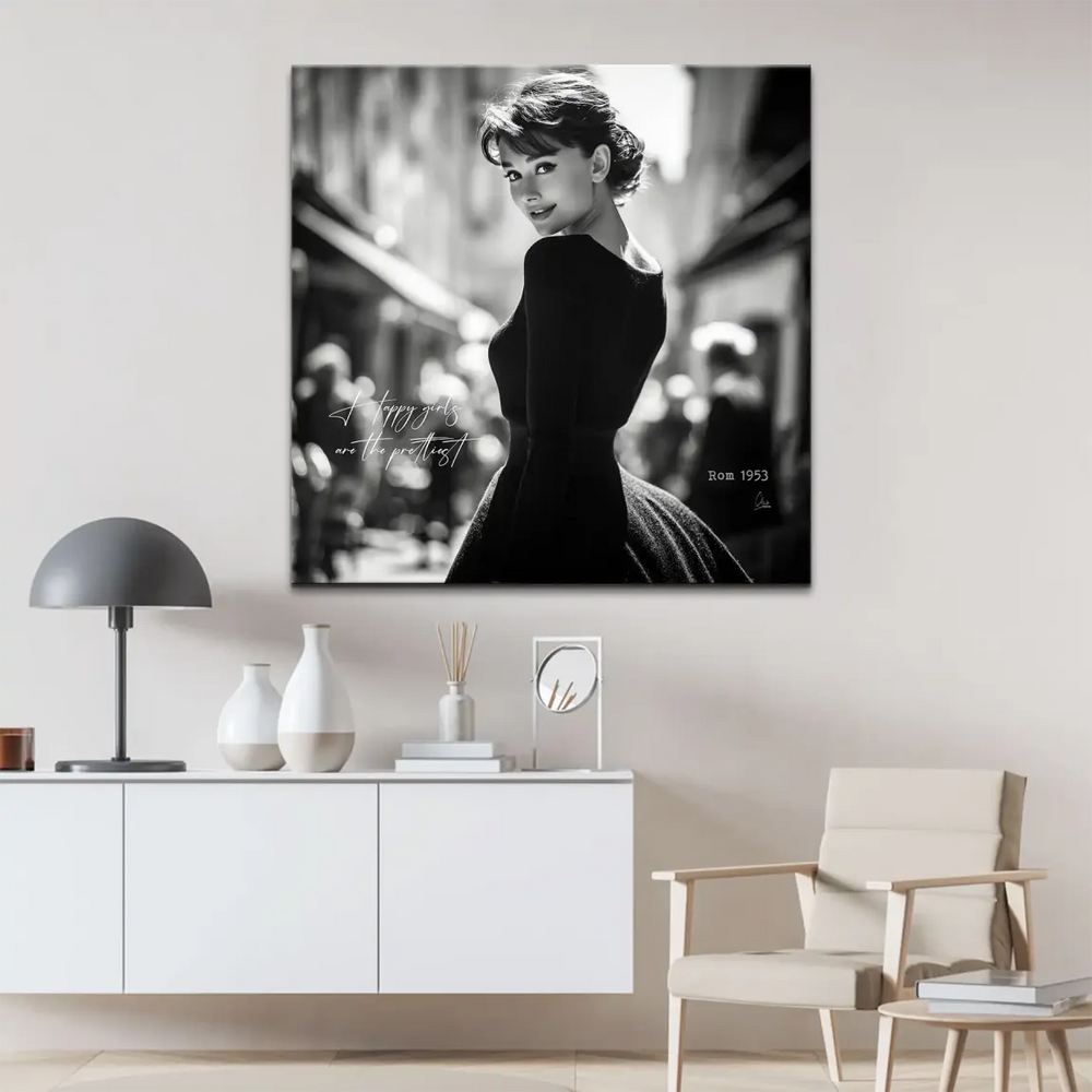 Full-figure portrait of Audrey Hepburn in Rome on canvas