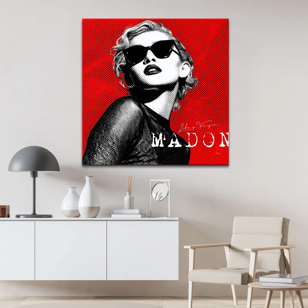 Square Pop Art canvas featuring a rebellious Madonna from the 1980s
