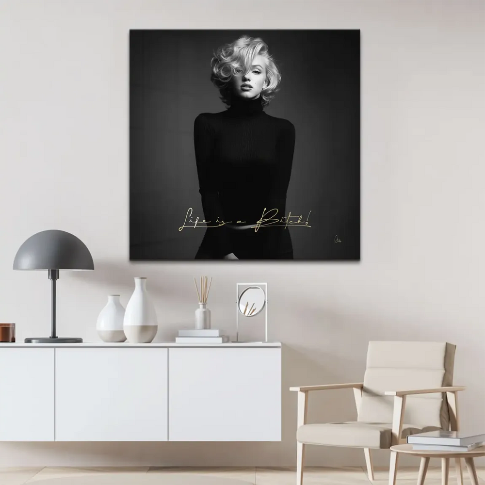 Vintage Hollywood glamour portrait featuring Marilyn Monroe on square canvas