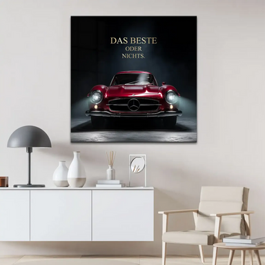 Luxurious automotive wall art featuring iconic Mercedes 300SL in vibrant red
