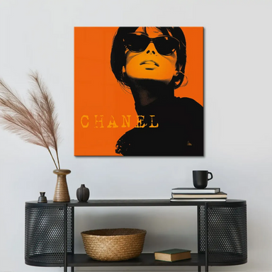 Contemporary wall art for fashion lovers, square canvas with orange tones