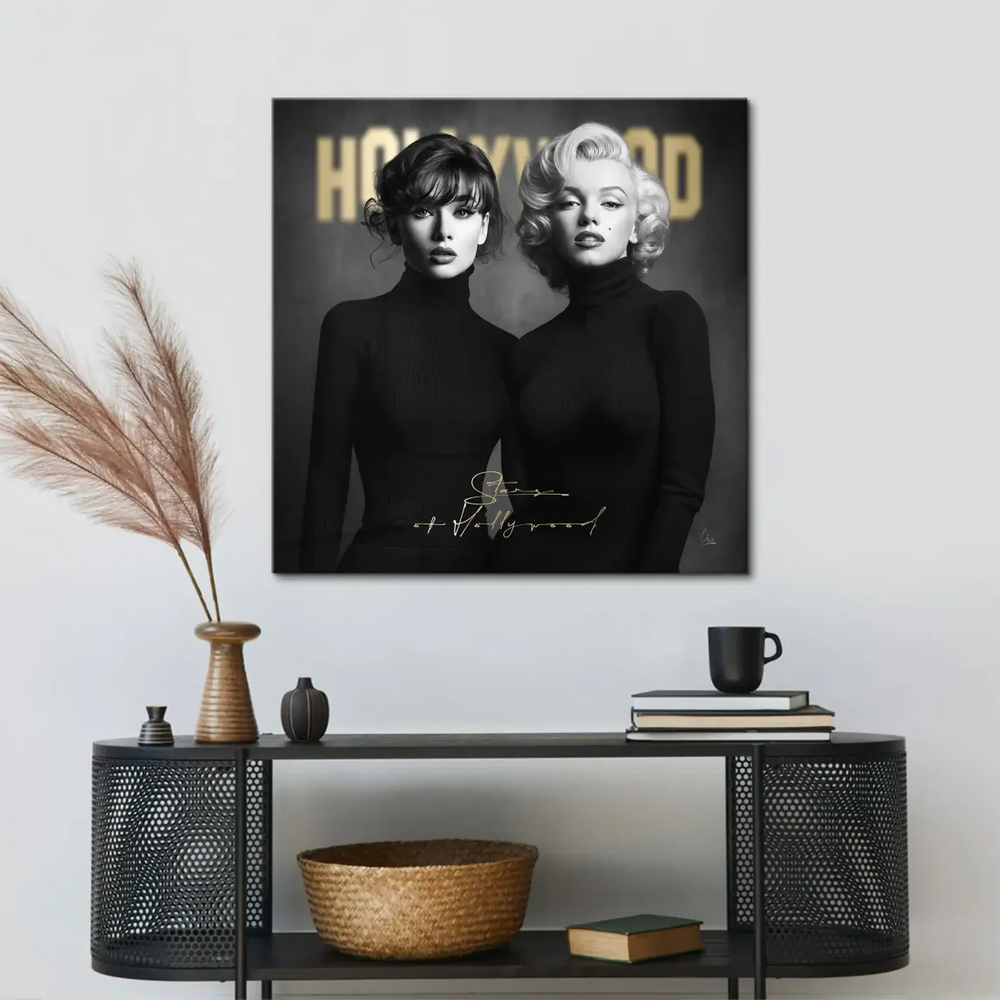 Graphic yet realistic canvas print evoking Golden Age cinema.