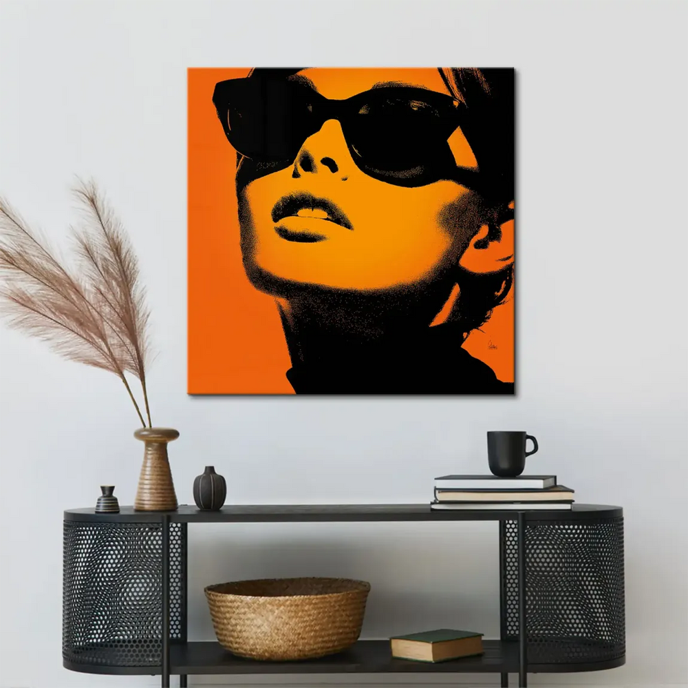 Retro-style Pop Art fashion wall art featuring sunglasses and halftone dots