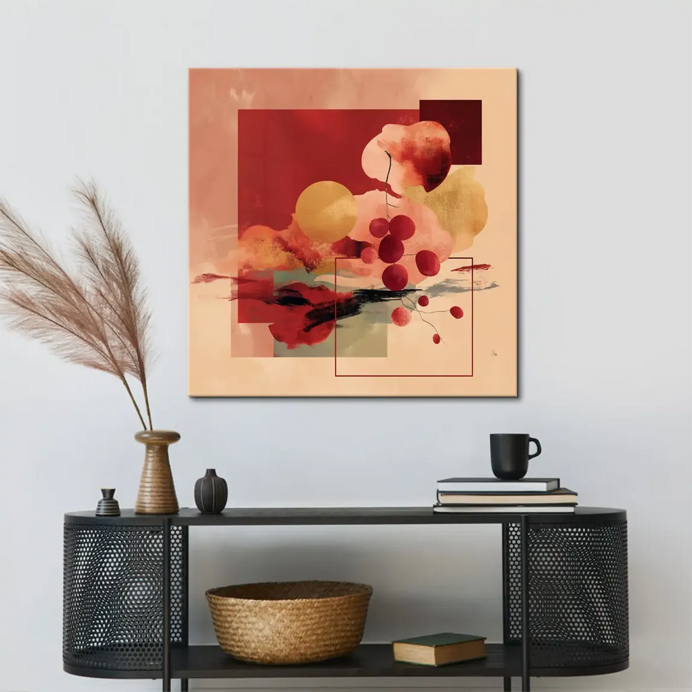 Geometric block and textured red-and-gold composition from Scarlet Bloom abstract art