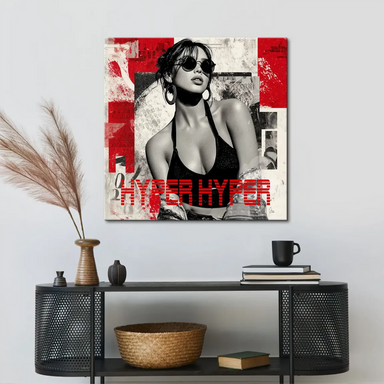 Urban-inspired Pop Art collage surrounding a central figure with prominent typography