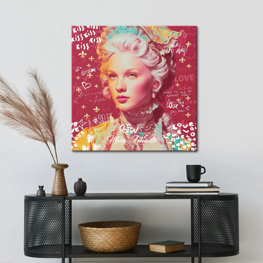 Vivid Pop Art canvas blending historical elegance with street-chic elements