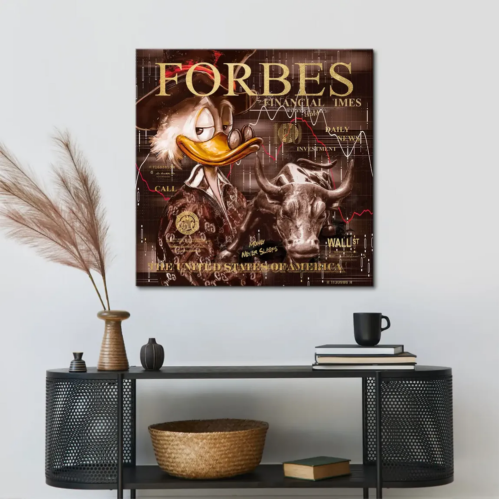 Rich brown, sepia, and gold tones convey a luxury fashion-meets-finance mood