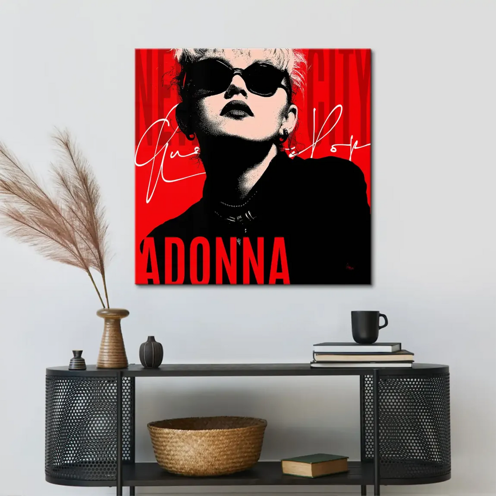 Modern celebrity wall art: Madonna portrait in bold screen-print-inspired design.