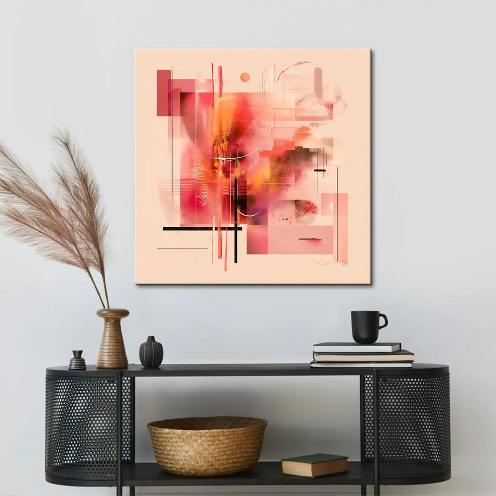 Close-up of the glowing central burst with warm pink and peach tones and subtle color blending.