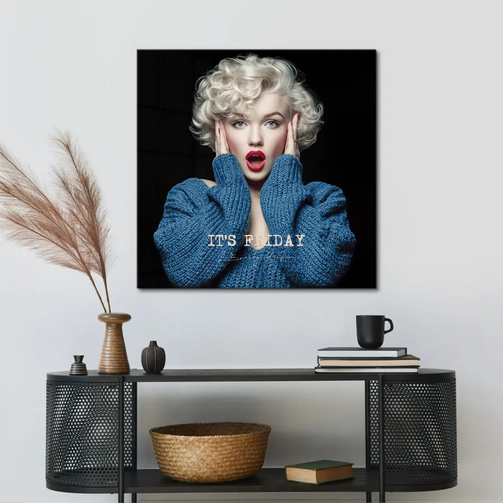 Retro pop art canvas featuring celebrity figure with bold lips