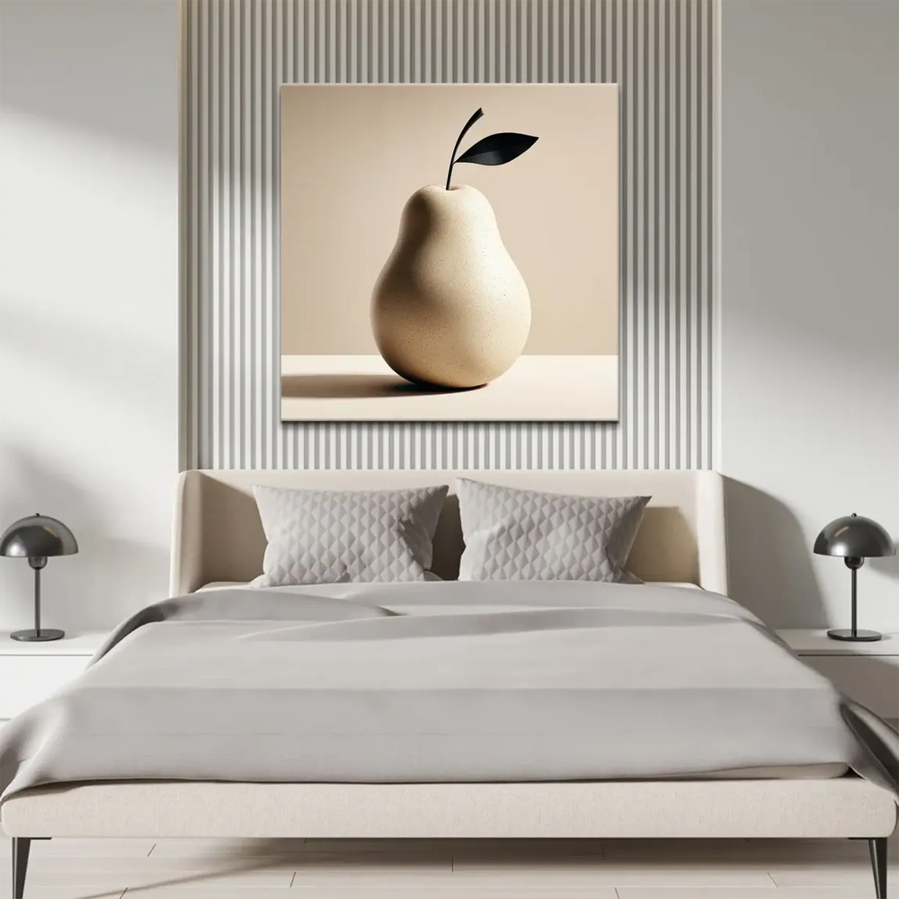 Neutral-toned pear wall art in a modern still life style
