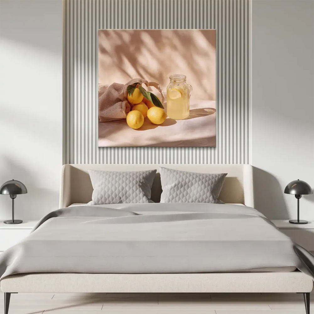 Minimalist still life composition featuring citrus and neutral tones
