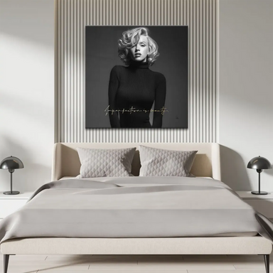 Close-up of Marilyn Monroe's face from the monochrome portrait.