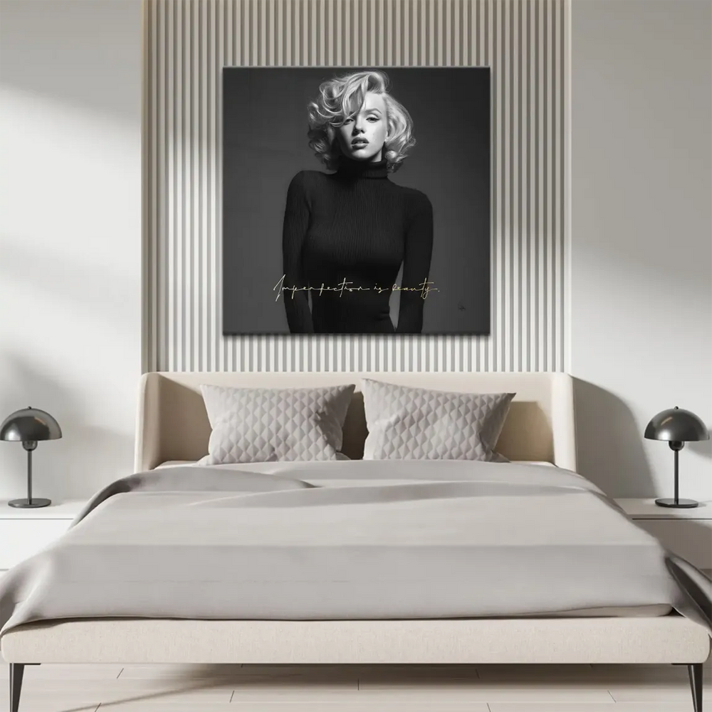 Close-up of Marilyn Monroe's face from the monochrome portrait.