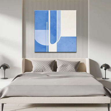 Mid-century Bauhaus inspired blue geometric canvas