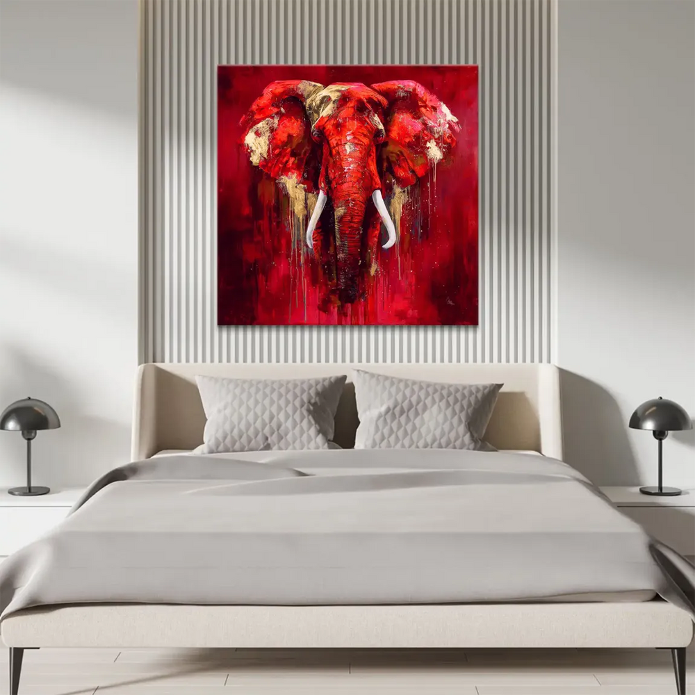 Modern elephant wall art with pop art influences on a square canvas